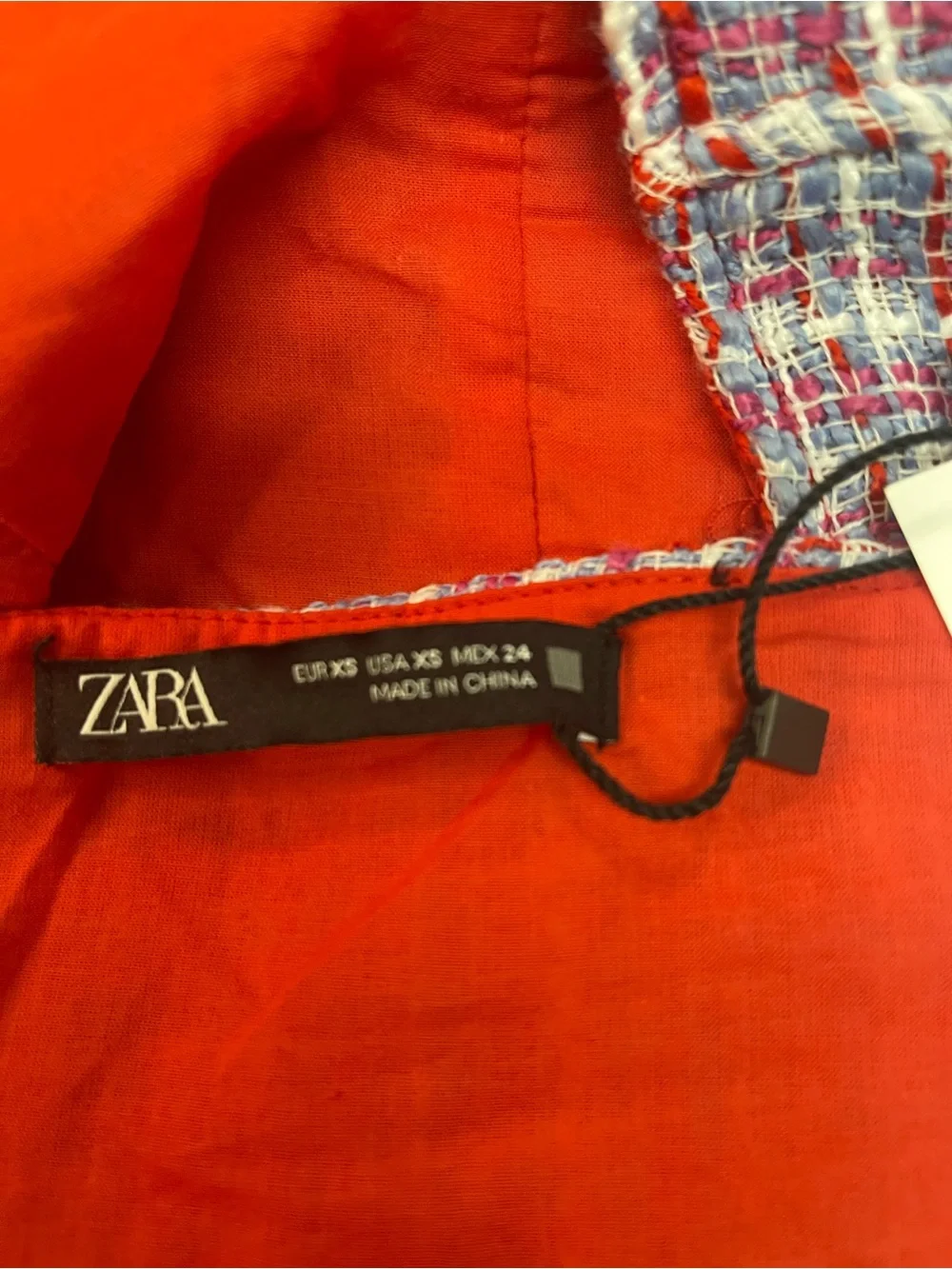 Zara Tweed Corset Crop Top with Pearl Straps Red Blue